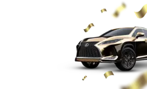 Image of a luxurious Lexus SUV with golden ribbons, representing a special Lexus Bonus at R7 Casino.