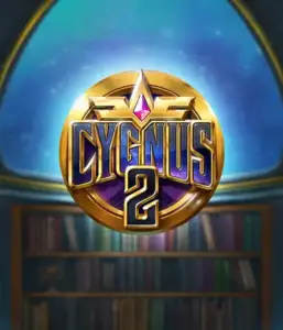 Explore the magical artwork of ELK Studios' Cygnus 2 Slot, highlighting a luxurious emblem with a shining design in purple and gold. With a backdrop of a starlit background of a library, this graphic conjures the theme of exploration and mystery. 