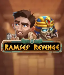 Uncover the mysterious world of Ramses' Revenge slot by Relax Gaming, showcasing a frightened explorer and a menacing mummy set against an Egyptian tomb backdrop. This image captures the drama of Egyptian archaeology, perfect for adventure seekers, providing a captivating gaming experience. 